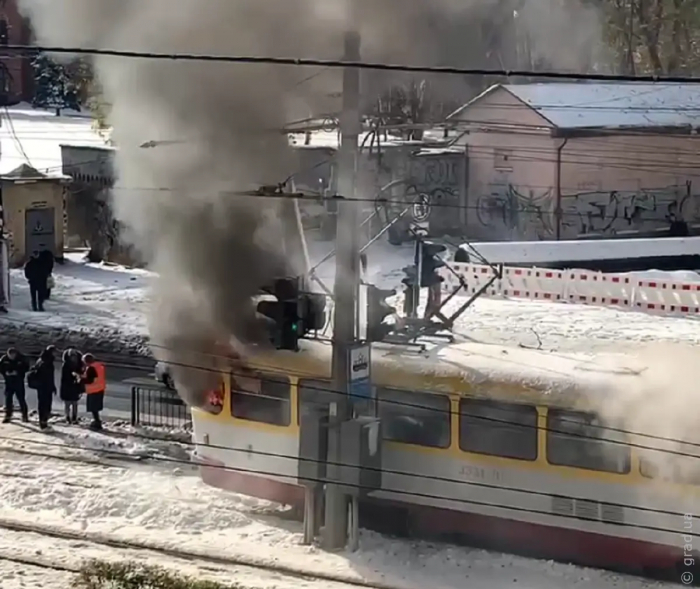Сегодня в Одессе загорелся трамвай