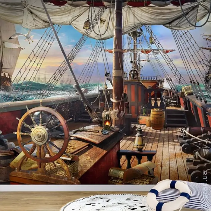 Детские фотообои с пиратским кораблем как популярный сюжет для детской мальчика
