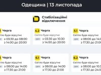 стабилизационные отключения света в Одессе 13 ноября