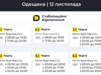 График стабилизационных отключений света в Одессе